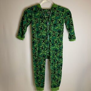 Minecraft Fleece Sleeper PJs Zip Up Long Sleeve Hooded Kids Size XS